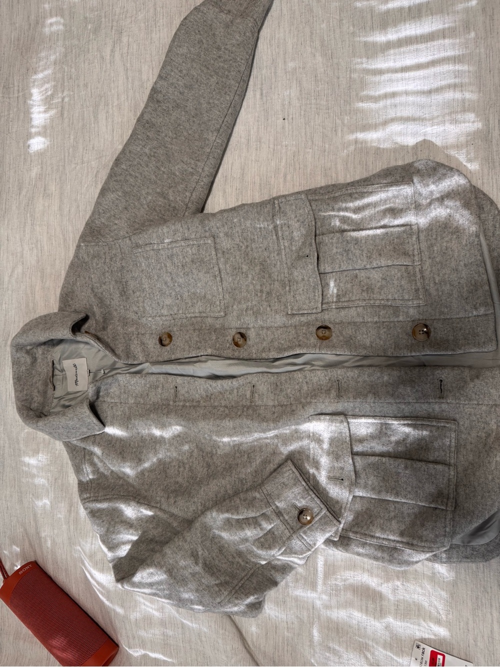 Women's Light Gray Button-Front Wool Blend Jacket